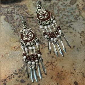 Bohemian Silver and Brown Dangle Earrings